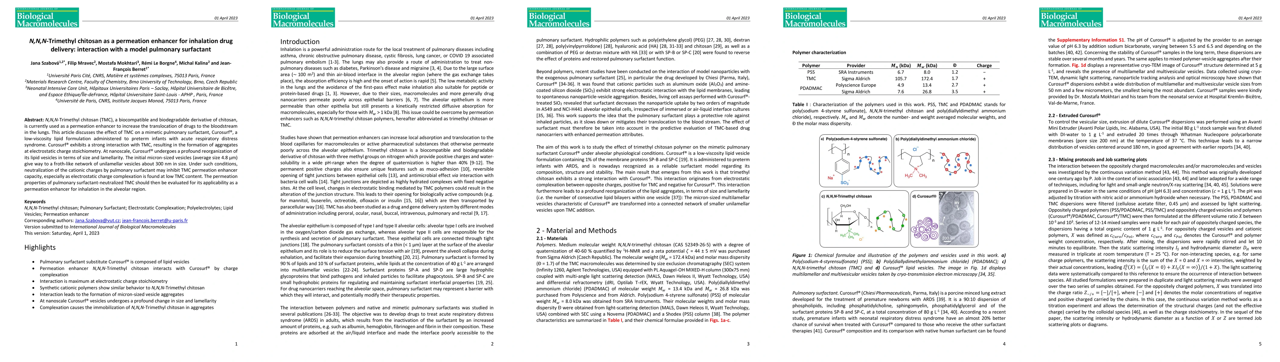 Thumbnail for N,N,N-Trimethyl chitosan as a permeation enhancer for inhalation drug
  delivery: interaction with a model pulmonary surfactant