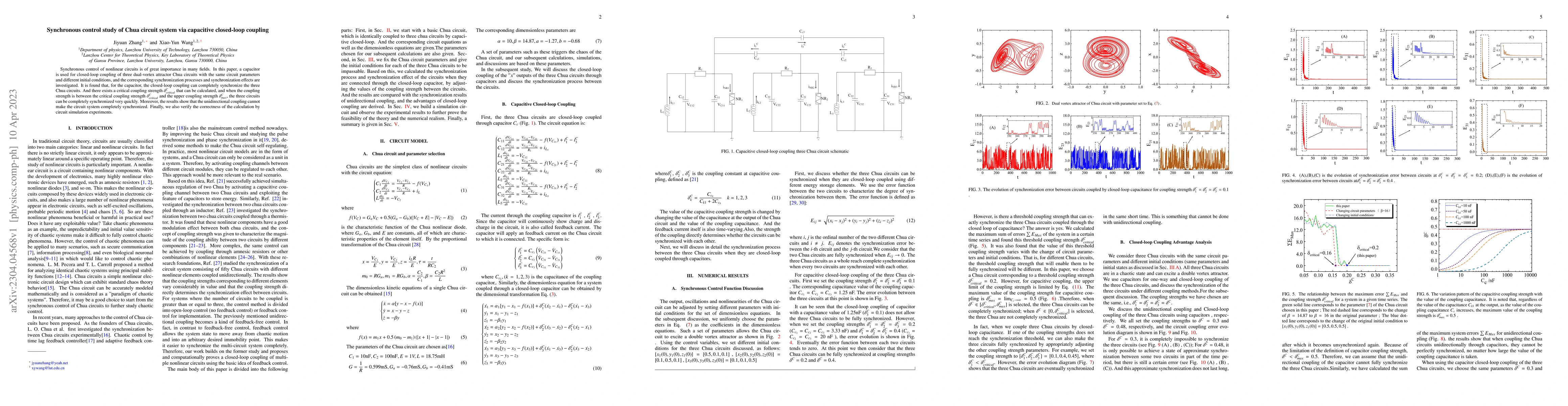 Thumbnail for Synchronous control study of Chua circuit system via capacitive
  closed-loop coupling