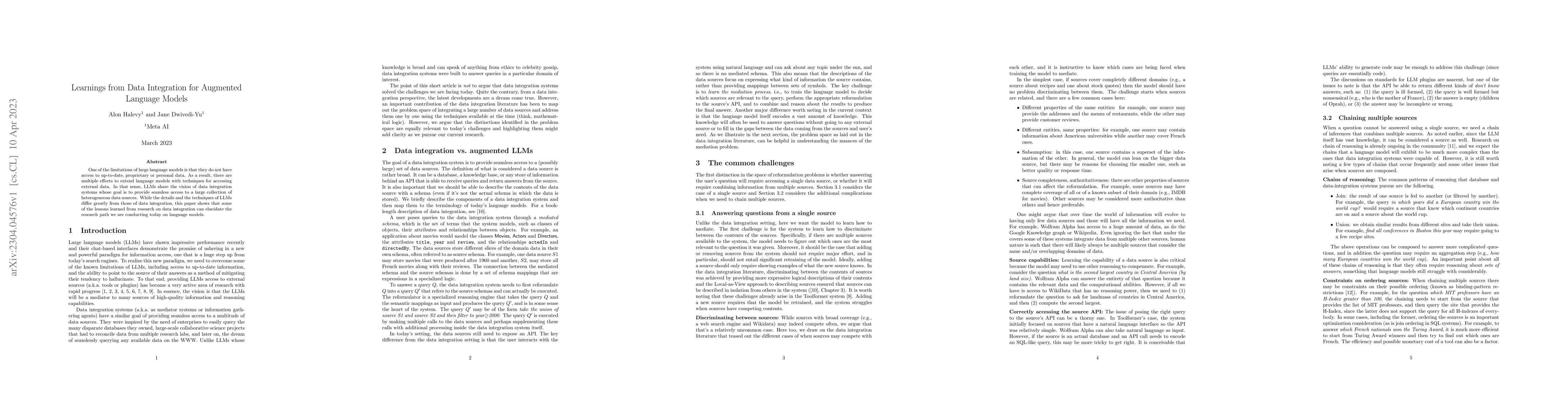 Thumbnail for Learnings from Data Integration for Augmented Language Models