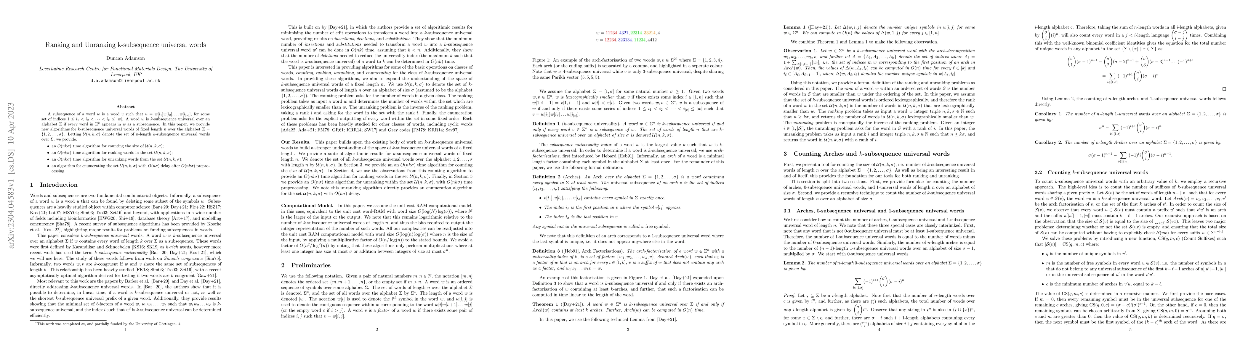 Thumbnail for Ranking and Unranking k-subsequence universal words