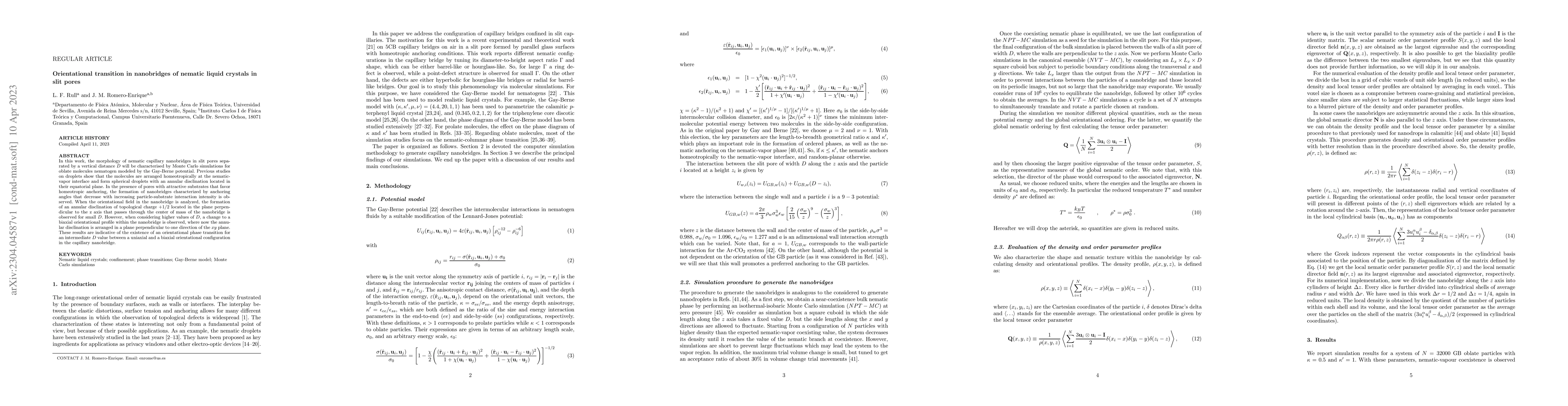 Thumbnail for Orientational transition in nanobridges of nematic liquid crystals in
  slit pores