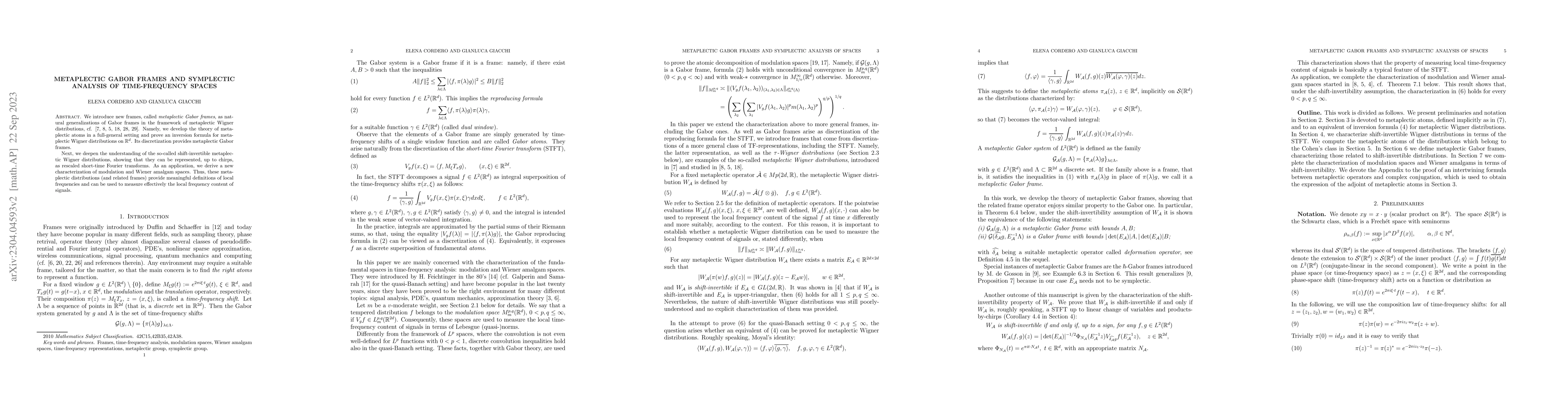 Thumbnail for Metaplectic Gabor Frames and Symplectic Analysis of Time-Frequency
  Spaces