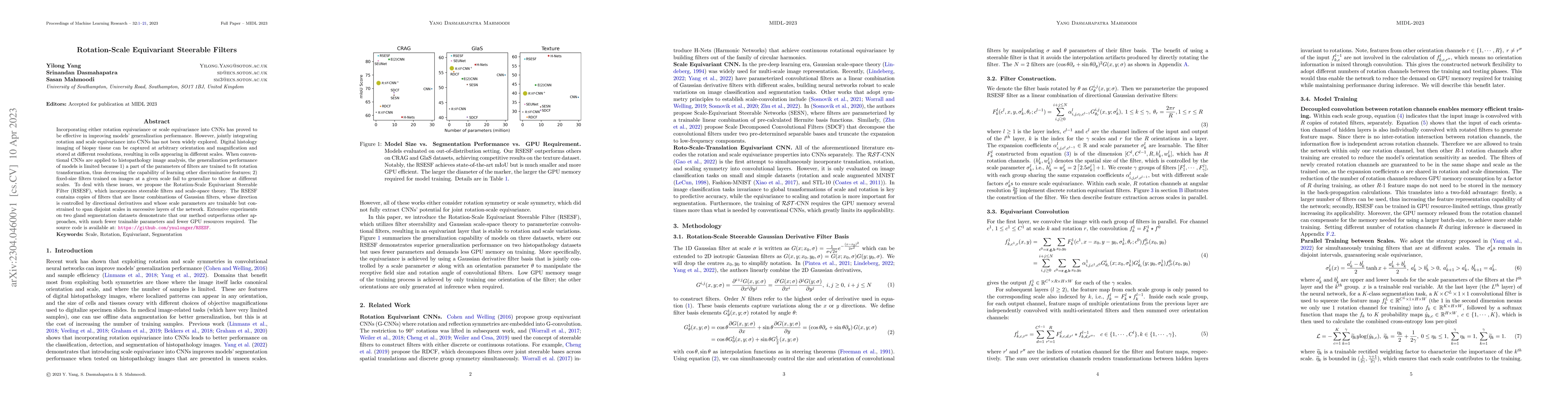Thumbnail for Rotation-Scale Equivariant Steerable Filters