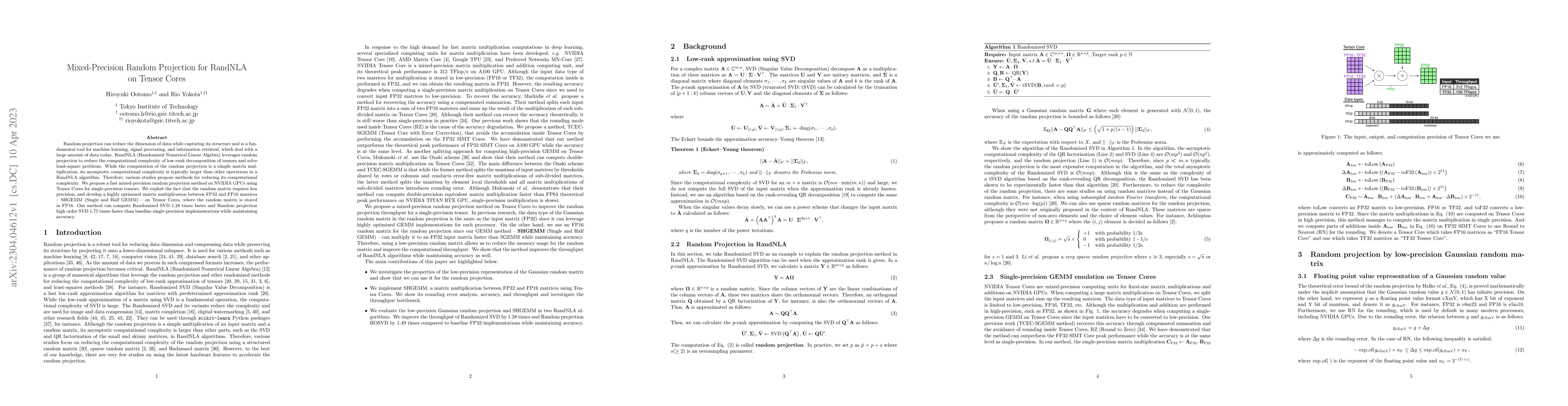 Thumbnail for Mixed-Precision Random Projection for RandNLA on Tensor Cores