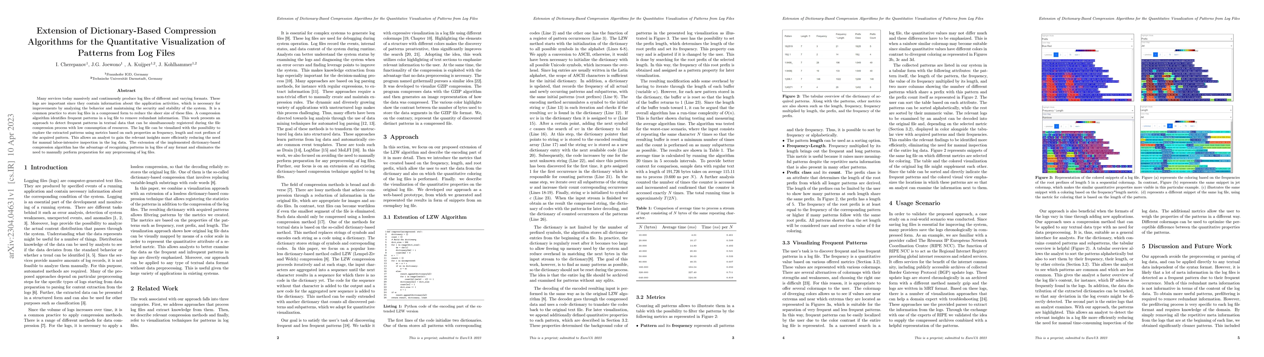 Thumbnail for Extension of Dictionary-Based Compression Algorithms for the
  Quantitative Visualization of Patterns from Log Files