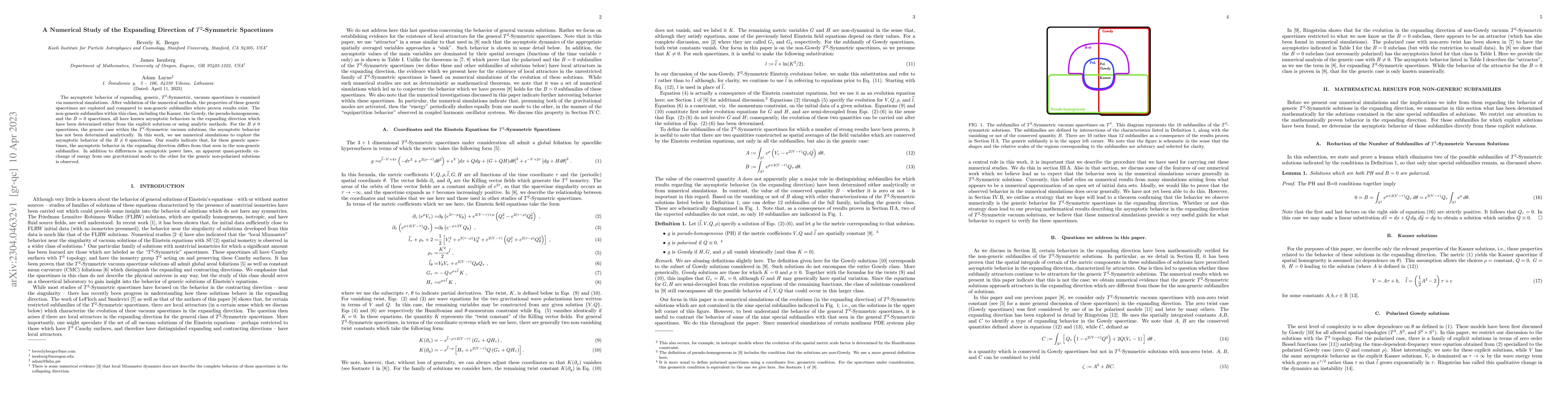 Thumbnail for A Numerical Study of the Expanding Direction of $T^2$-Symmetric
  Spacetimes