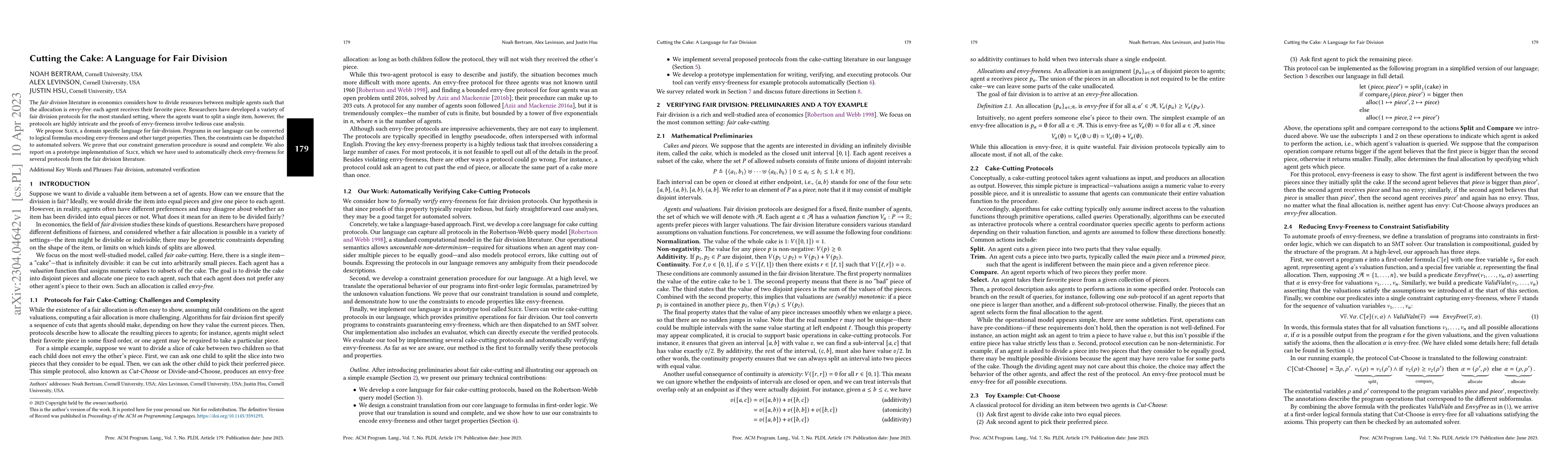 Thumbnail for Cutting the Cake: A Language for Fair Division