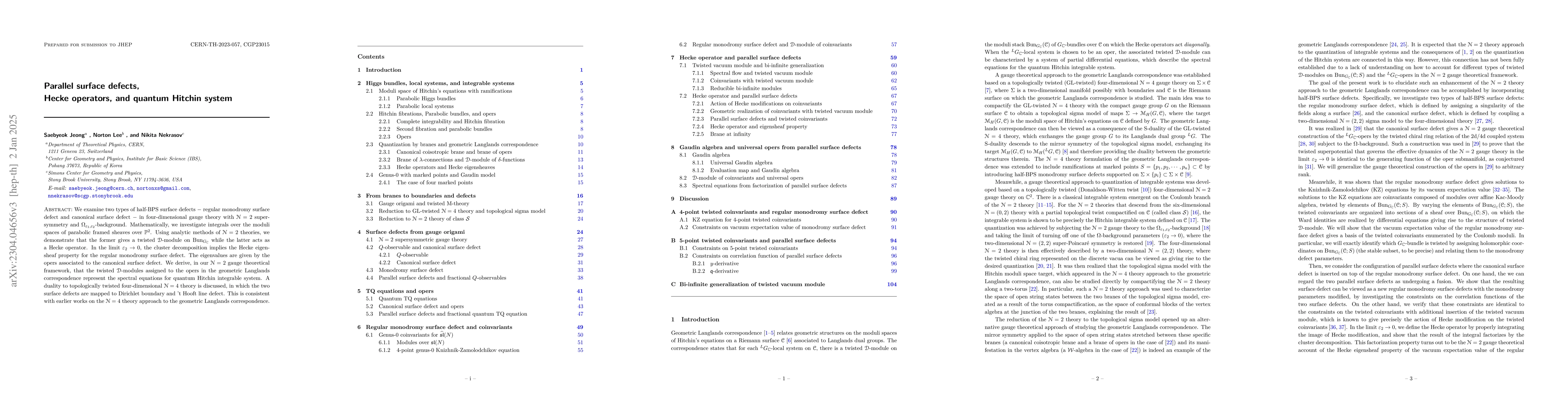Thumbnail for Parallel surface defects, Hecke operators, and quantum Hitchin system