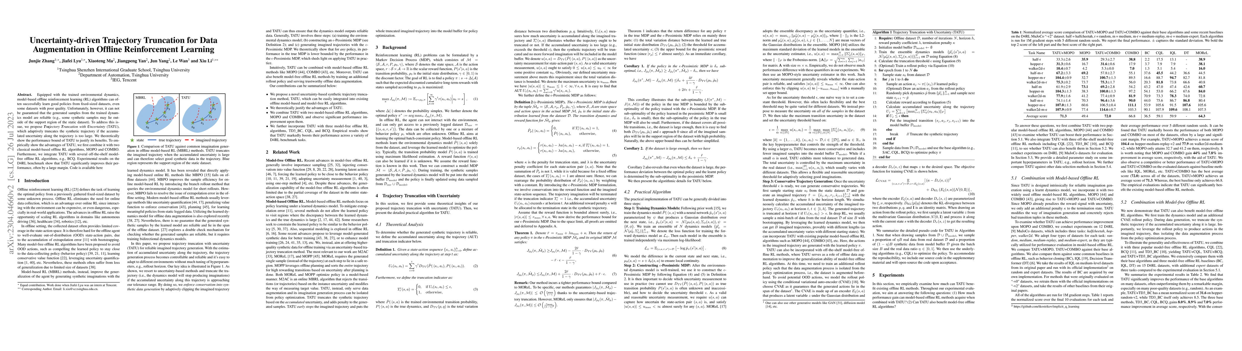Thumbnail for Uncertainty-driven Trajectory Truncation for Data Augmentation in
  Offline Reinforcement Learning