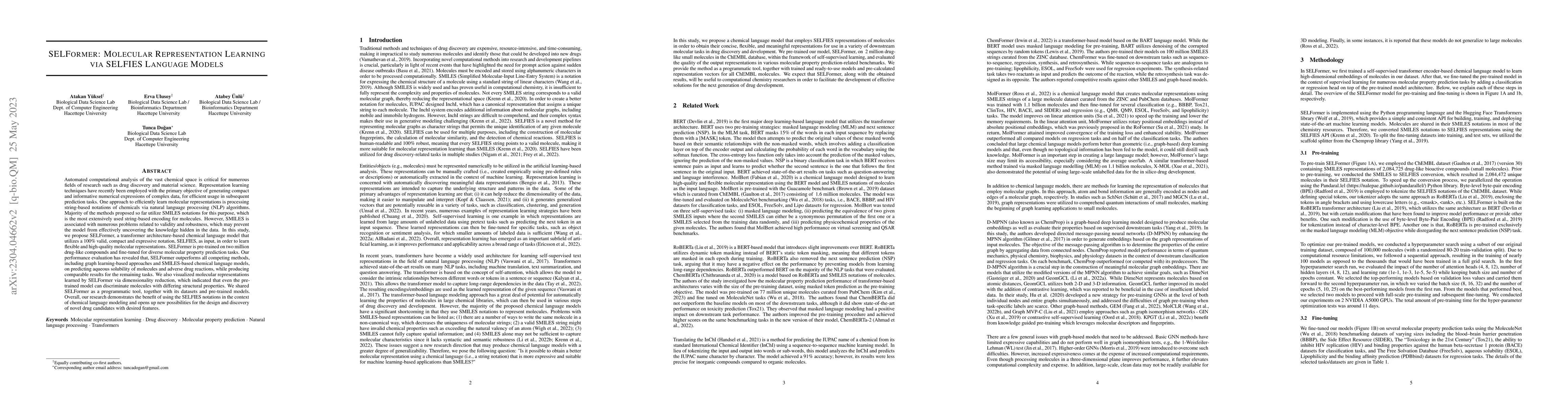 Thumbnail for SELFormer: Molecular Representation Learning via SELFIES Language Models