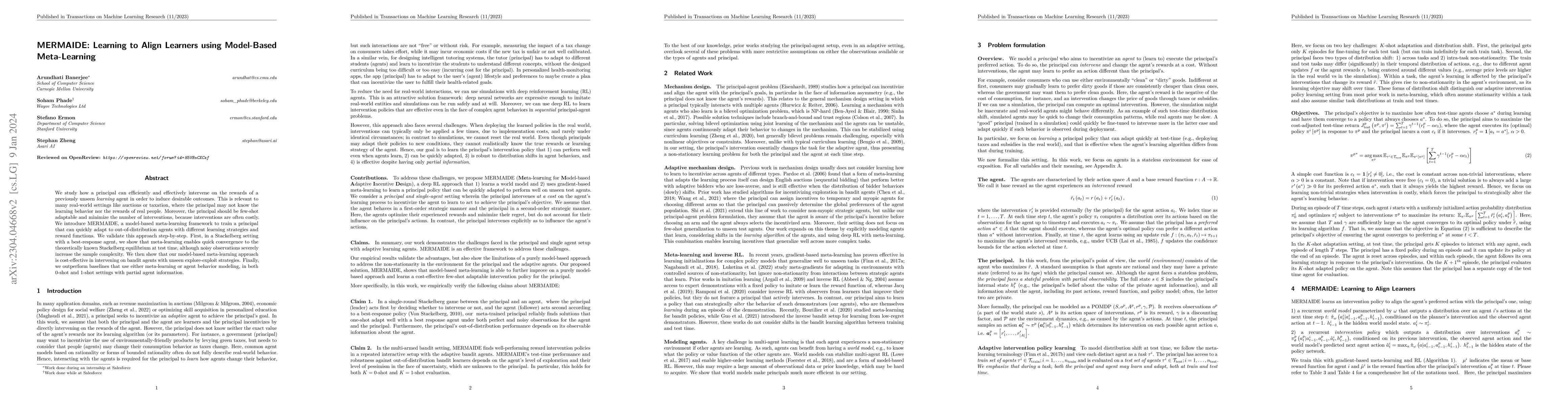 Thumbnail for MERMAIDE: Learning to Align Learners using Model-Based Meta-Learning