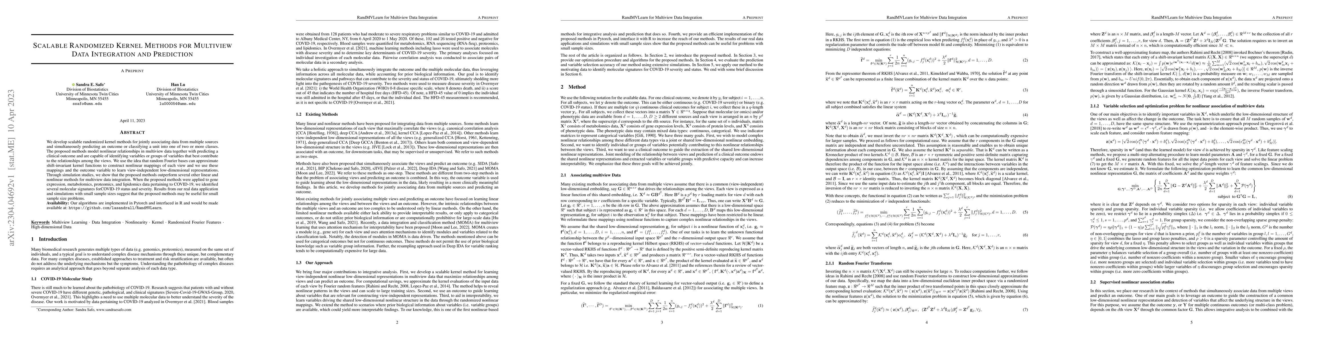 Thumbnail for Scalable Randomized Kernel Methods for Multiview Data Integration and
  Prediction