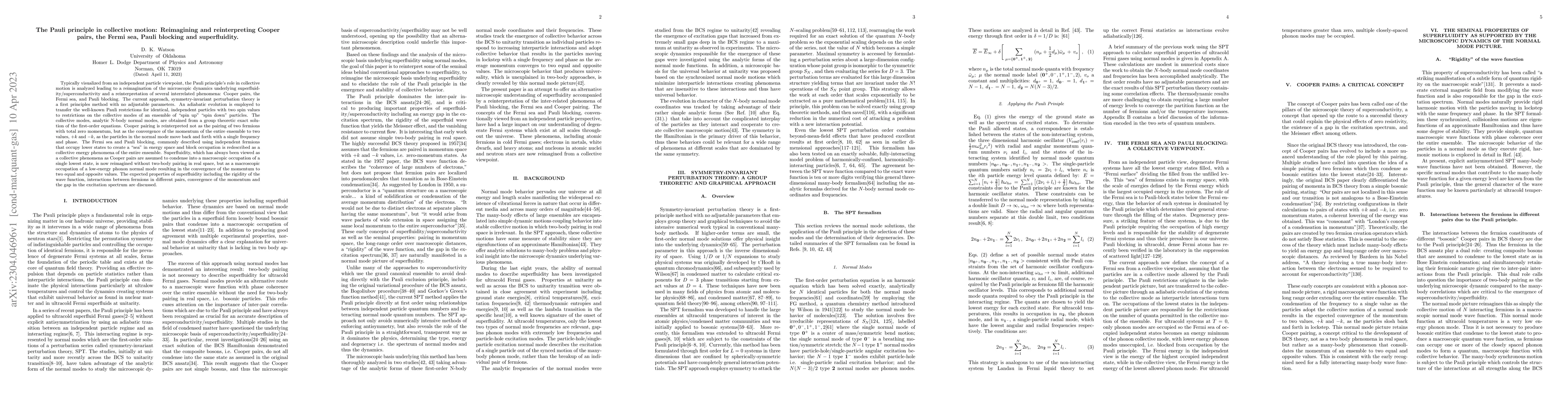 Thumbnail for The Pauli principle in collective motion: Reimagining and reinterpreting
  Cooper pairs, the Fermi sea, Pauli blocking and superfluidity