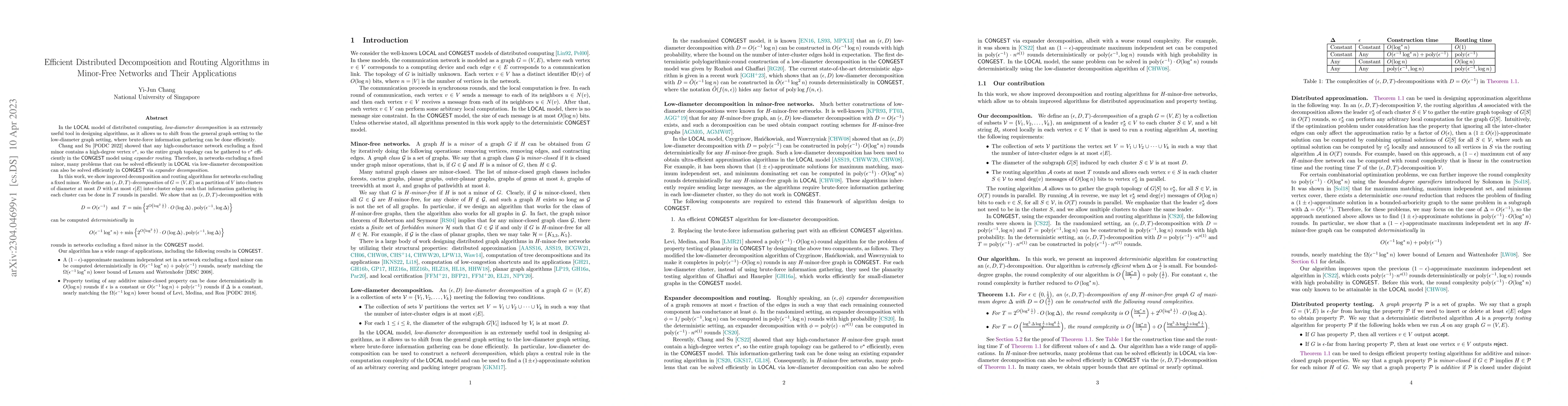 Thumbnail for Efficient Distributed Decomposition and Routing Algorithms in Minor-Free
  Networks and Their Applications