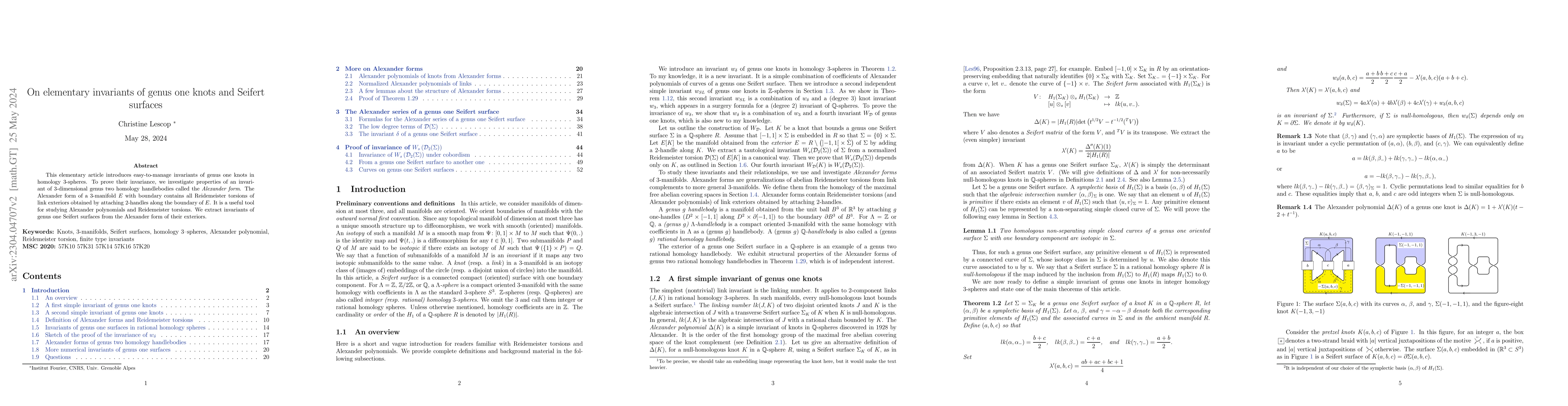 Thumbnail for On elementary invariants of genus one knots and Seifert surfaces