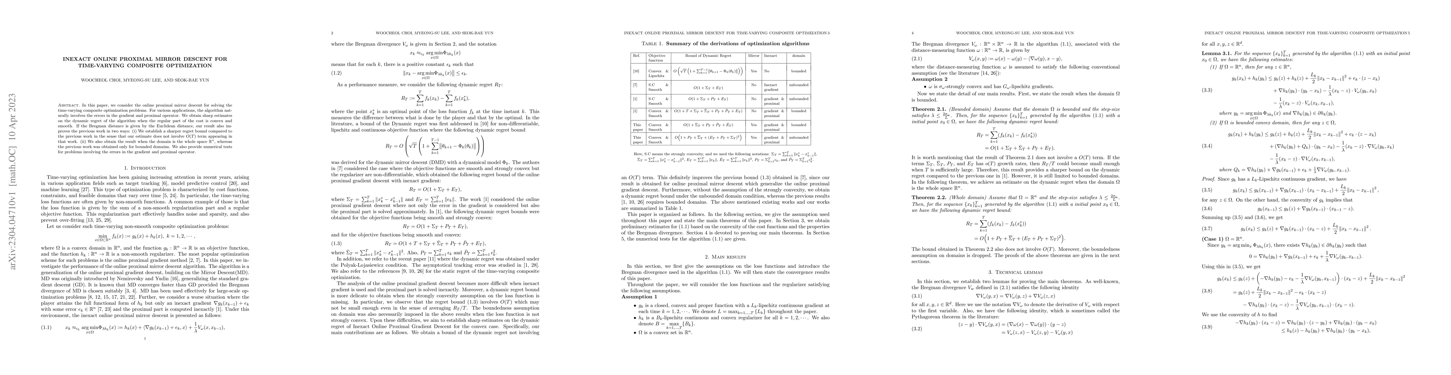 Thumbnail for Inexact Online Proximal Mirror Descent for time-varying composite
  optimization
