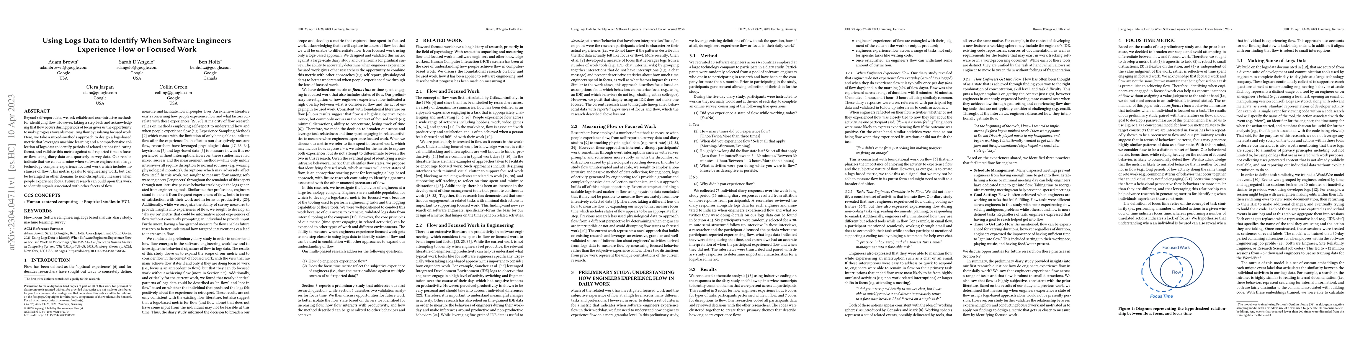Thumbnail for Using Logs Data to Identify When Software Engineers Experience Flow or
  Focused Work