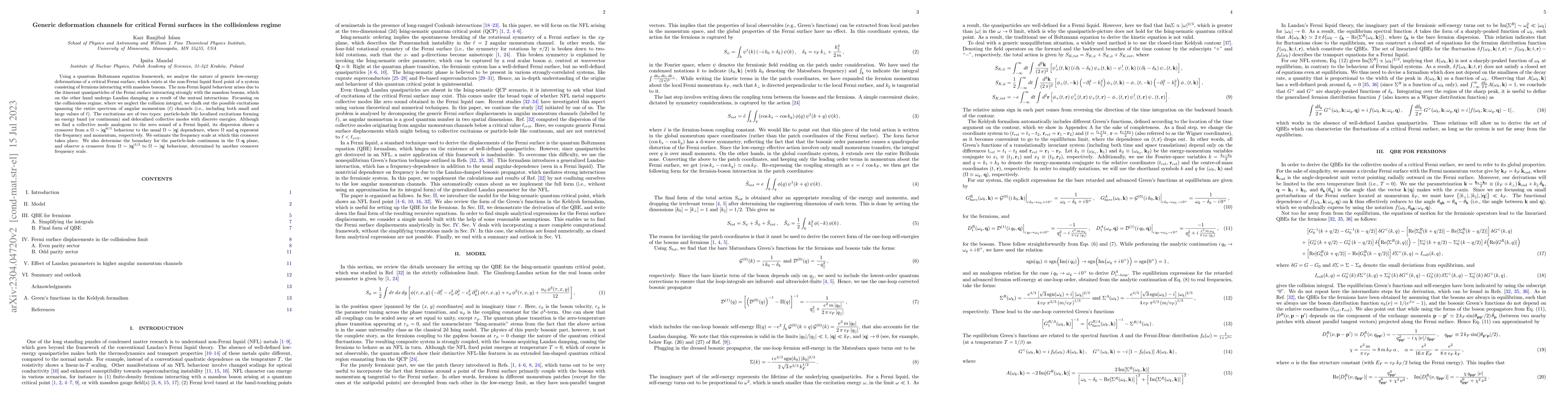 Thumbnail for Generic deformation channels for critical Fermi surfaces in the
  collisionless regime