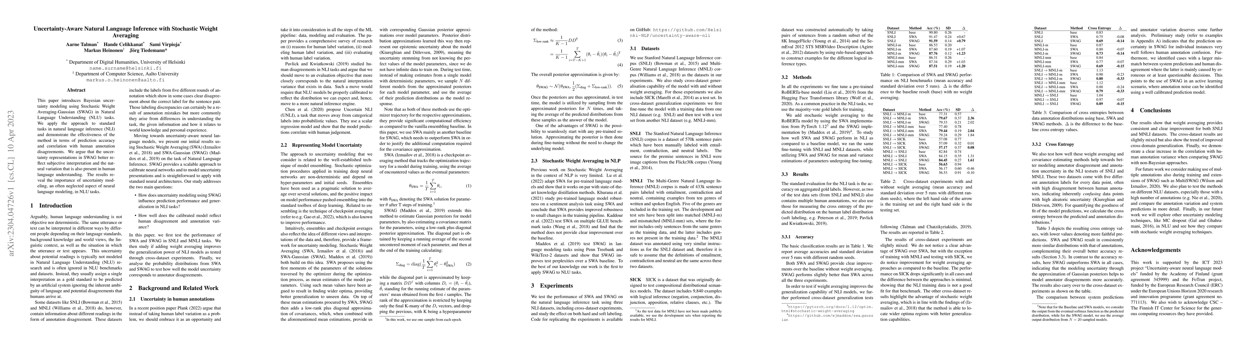 Thumbnail for Uncertainty-Aware Natural Language Inference with Stochastic Weight
  Averaging