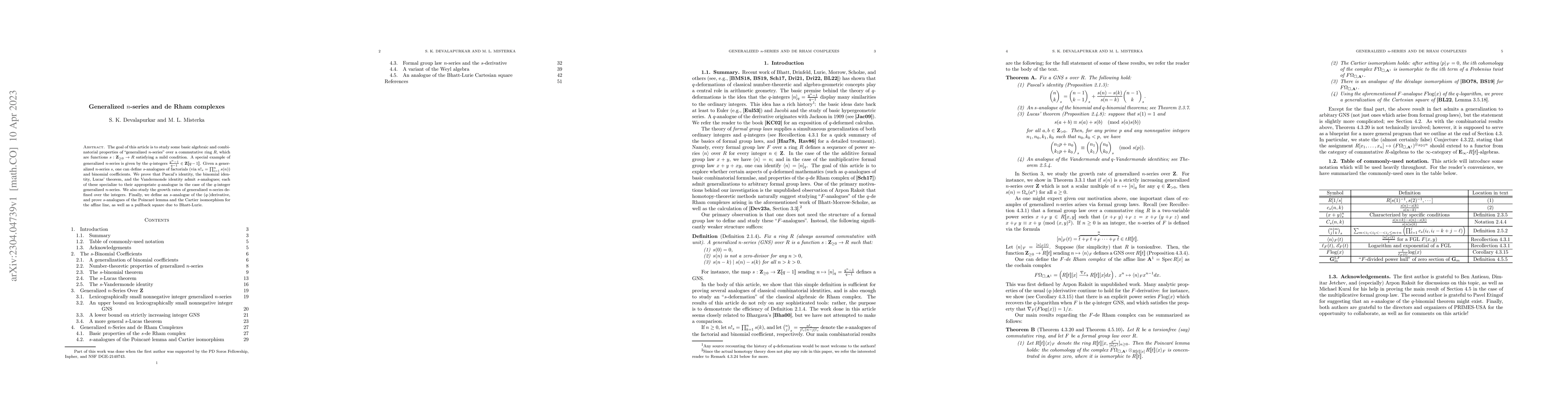 Thumbnail for Generalized $n$-series and de Rham complexes