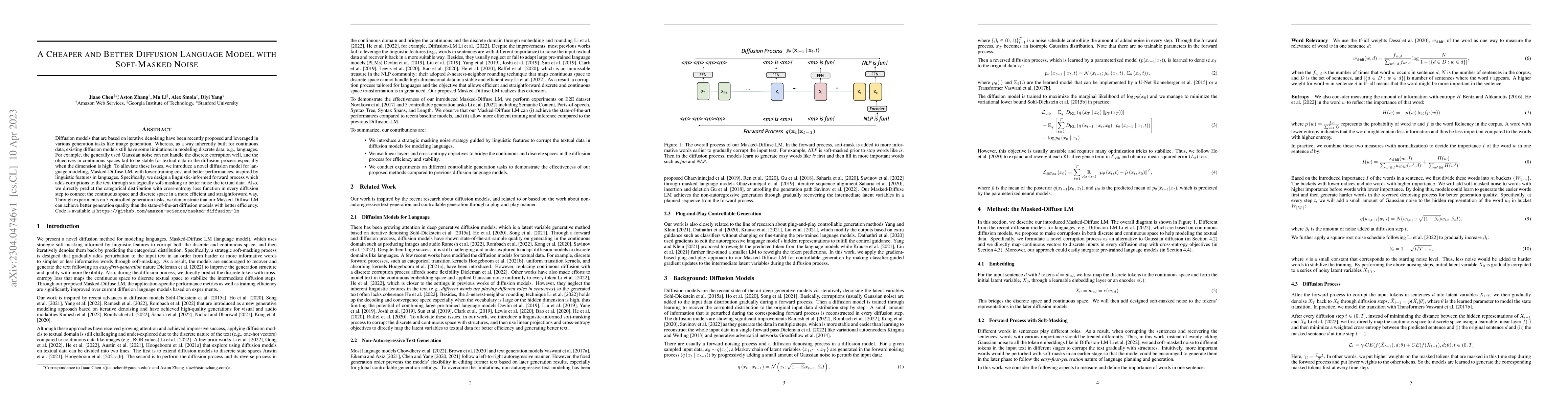 Thumbnail for A Cheaper and Better Diffusion Language Model with Soft-Masked Noise