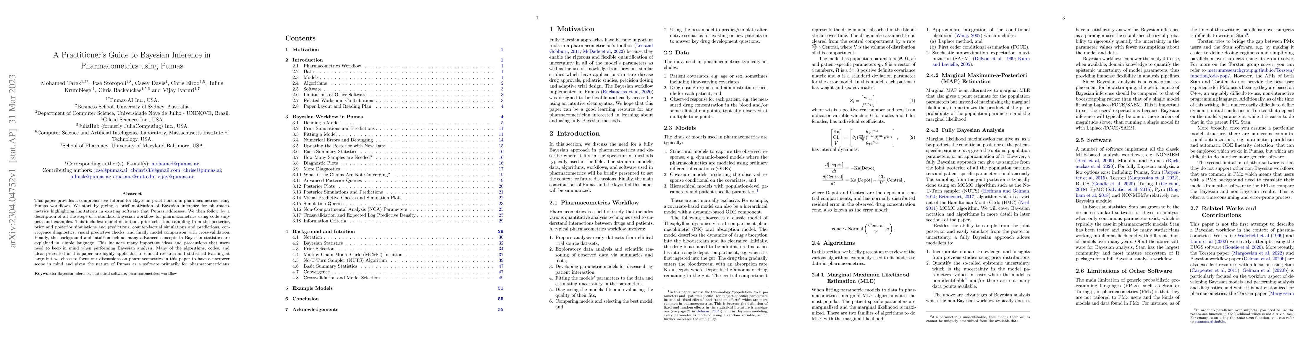 Thumbnail for A Practitioner's Guide to Bayesian Inference in Pharmacometrics using
  Pumas