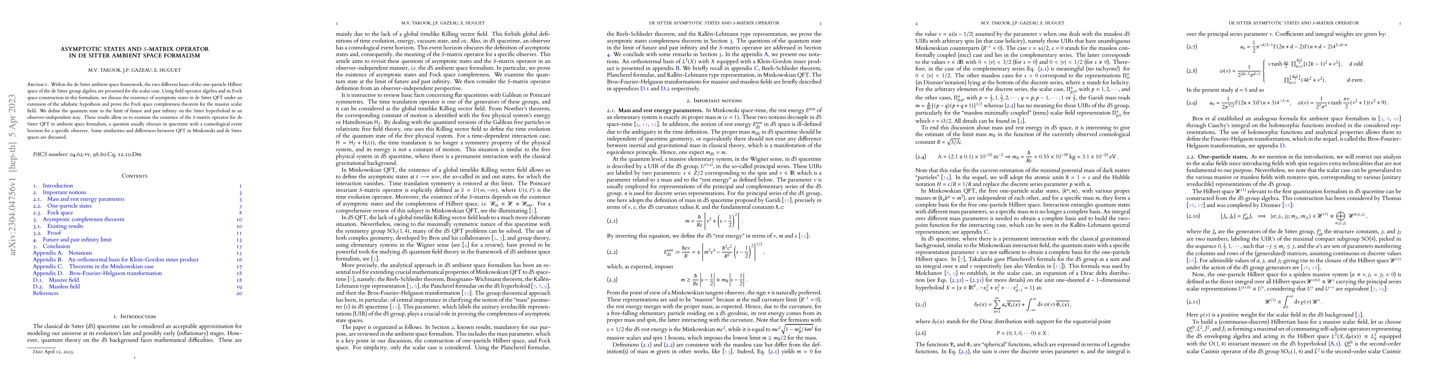 Thumbnail for Asymptotic states and $S$-matrix operator in de Sitter ambient space
  formalism