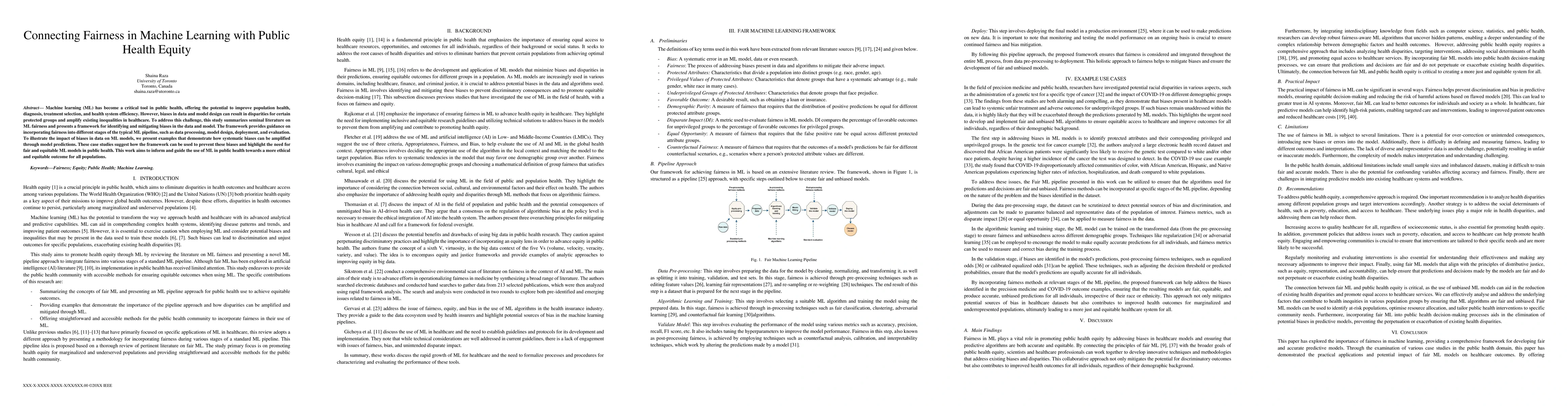 Thumbnail for Connecting Fairness in Machine Learning with Public Health Equity