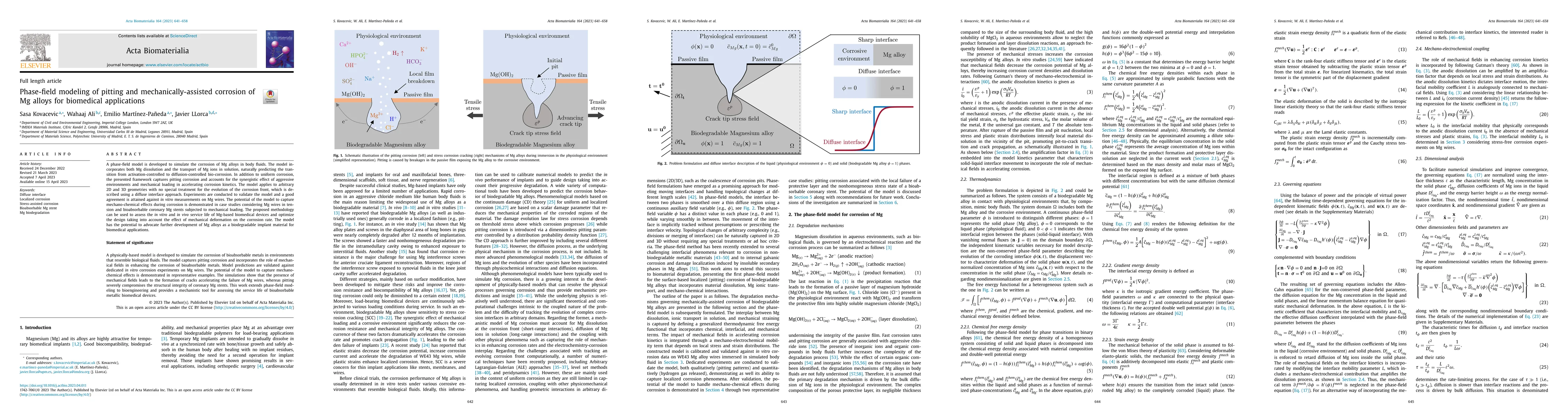 Thumbnail for Phase-field modeling of pitting and mechanically-assisted corrosion of
  Mg alloys for biomedical applications