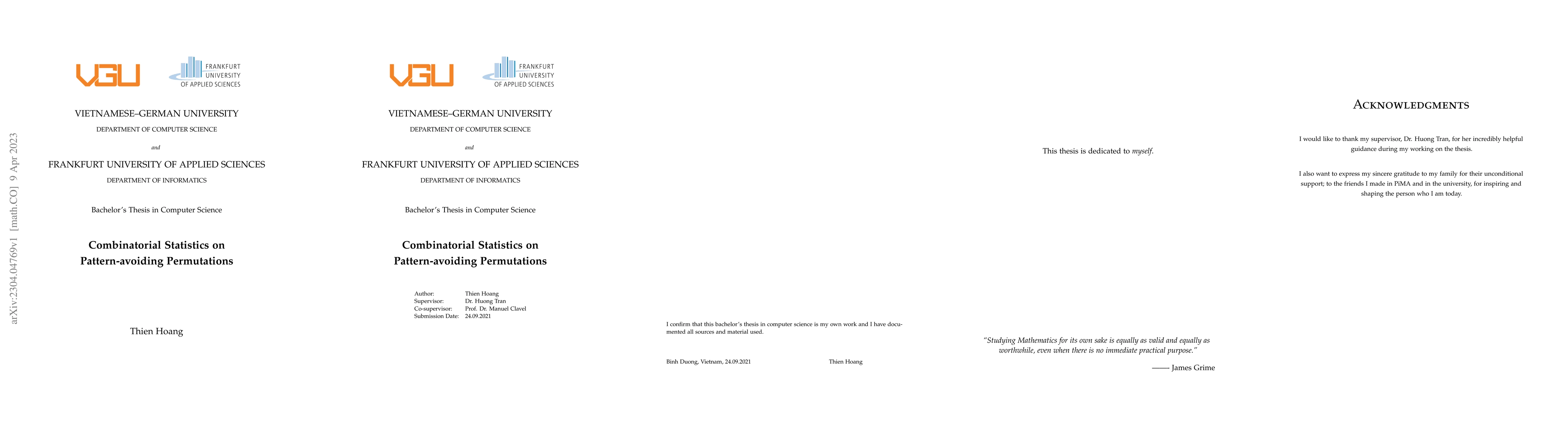 Thumbnail for Combinatorial Statistics on Pattern-avoiding Permutations