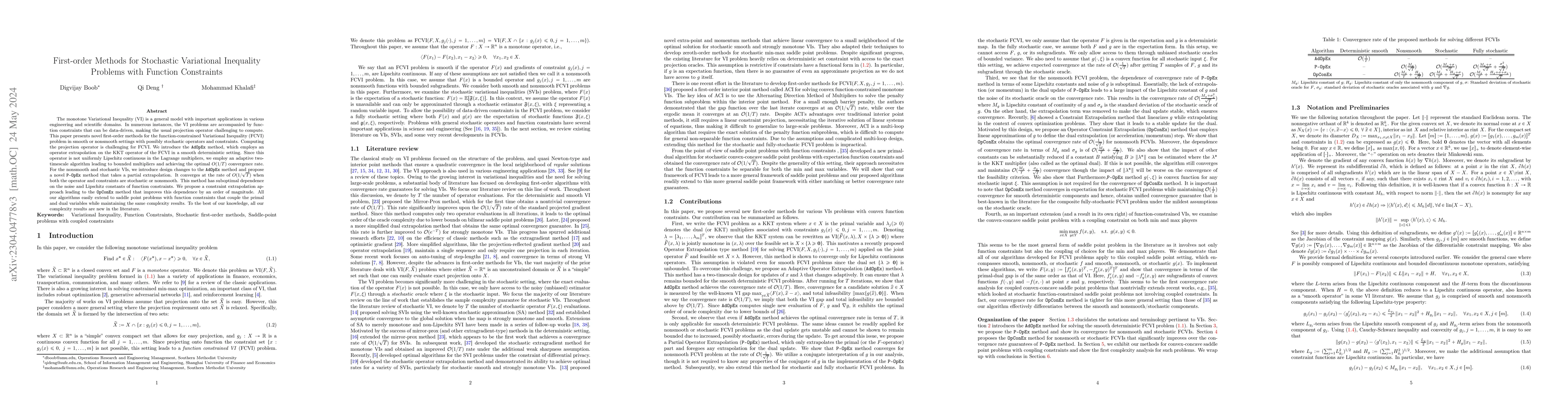 Thumbnail for First-order methods for Stochastic Variational Inequality problems with
  Function Constraints