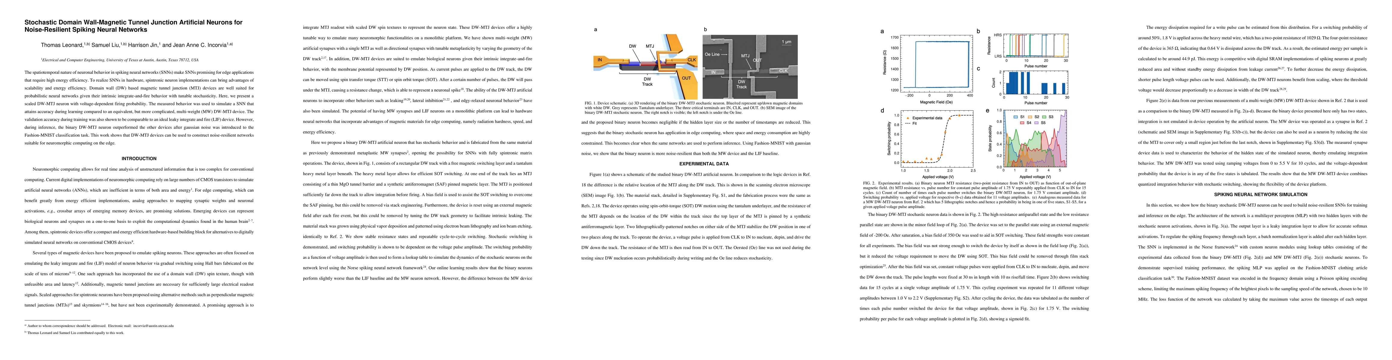 Thumbnail for Stochastic Domain Wall-Magnetic Tunnel Junction Artificial Neurons for
  Noise-Resilient Spiking Neural Networks