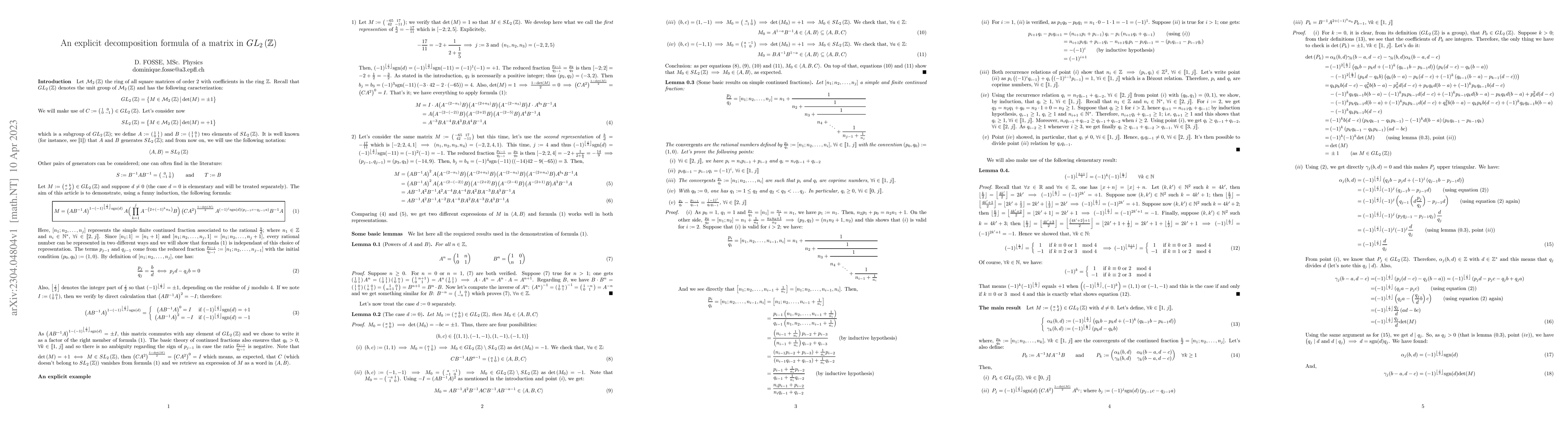Thumbnail for An explicit decomposition formula of a matrix in
  $GL_{2}\left(\mathbb{Z}\right)$