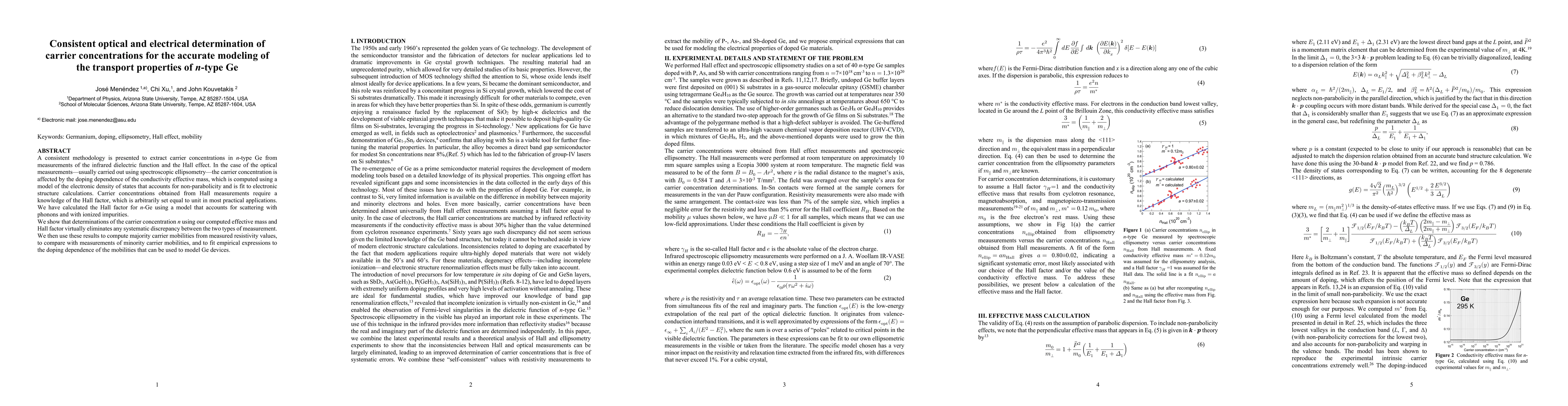 Thumbnail for Consistent optical and electrical determination of carrier
  concentrations for the accurate modeling of the transport properties of
  n-type Ge