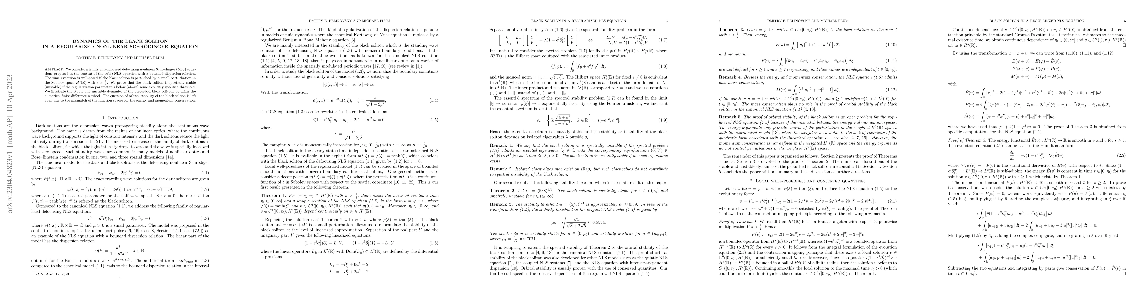 Thumbnail for Dynamics of the black soliton in a regularized nonlinear Schrodinger
  equation