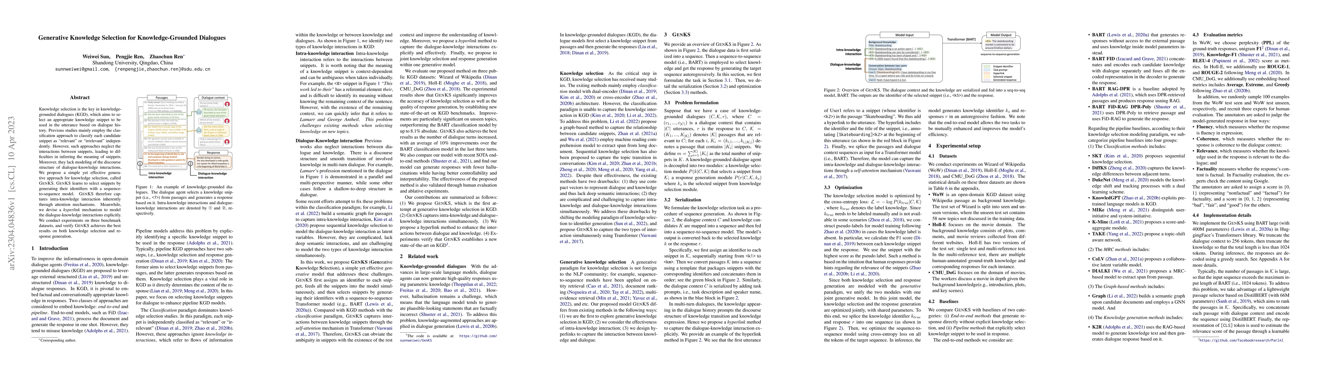 Thumbnail for Generative Knowledge Selection for Knowledge-Grounded Dialogues