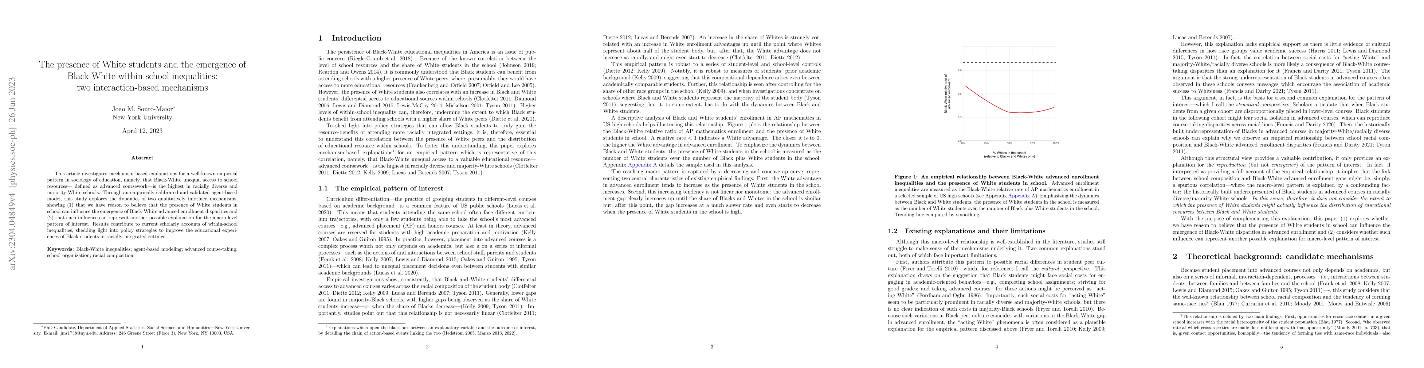 Thumbnail for The presence of White students and the emergence of Black-White
  within-school inequalities: two interaction-based mechanisms