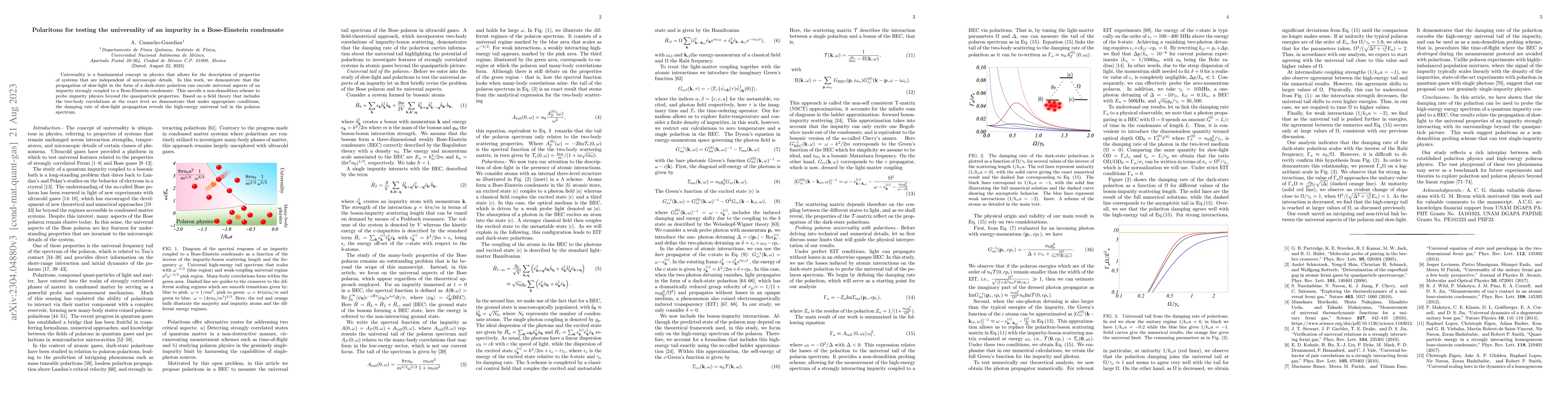 Thumbnail for Polaritons for testing the universality of an impurity in a
  Bose-Einstein condensate