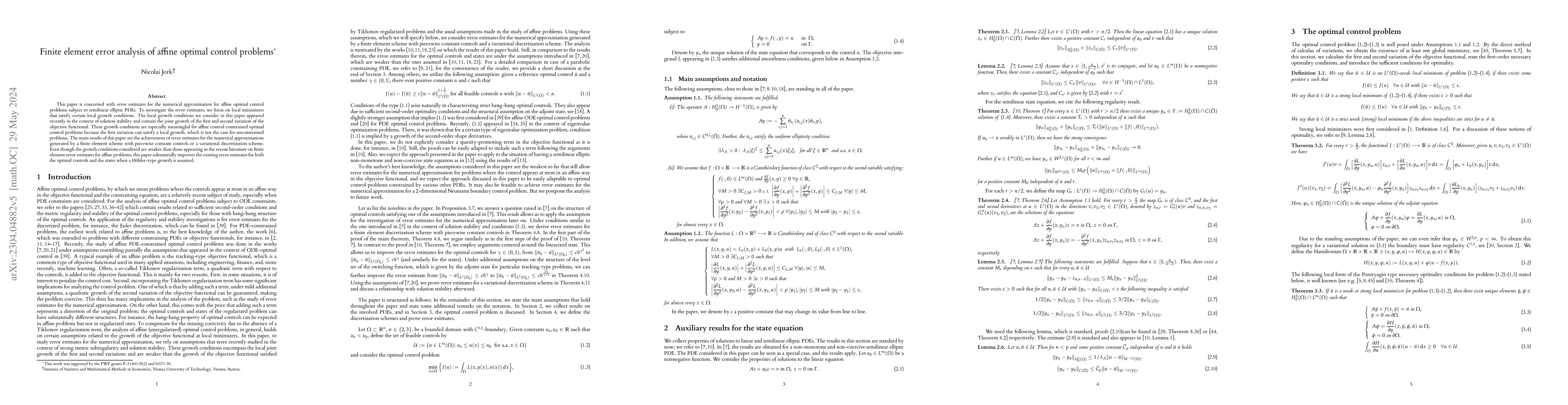Thumbnail for Finite element error analysis of affine optimal control problems