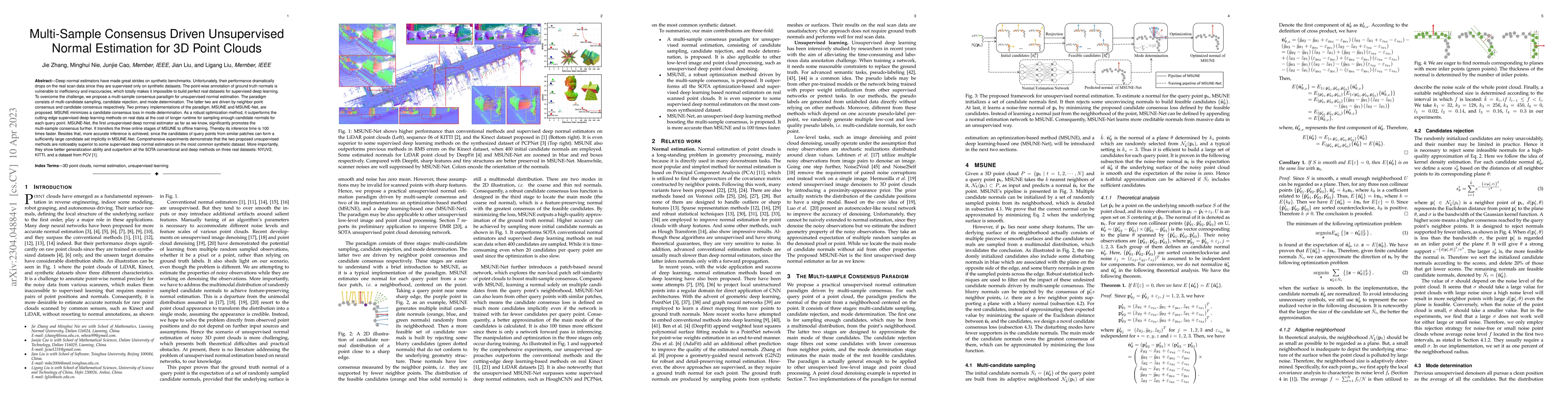 Thumbnail for Multi-Sample Consensus Driven Unsupervised Normal Estimation for 3D
  Point Clouds