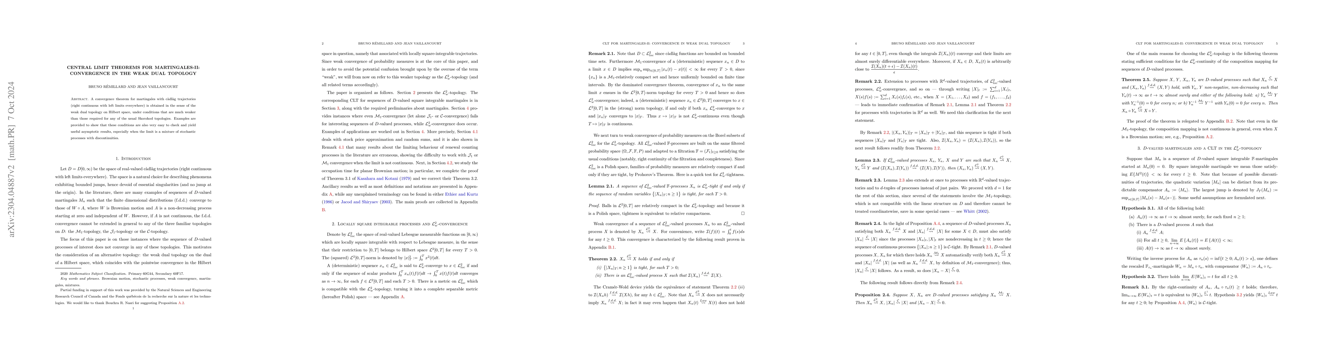 Thumbnail for Central limit theorems for martingales-II: convergence in the weak dual
  topology