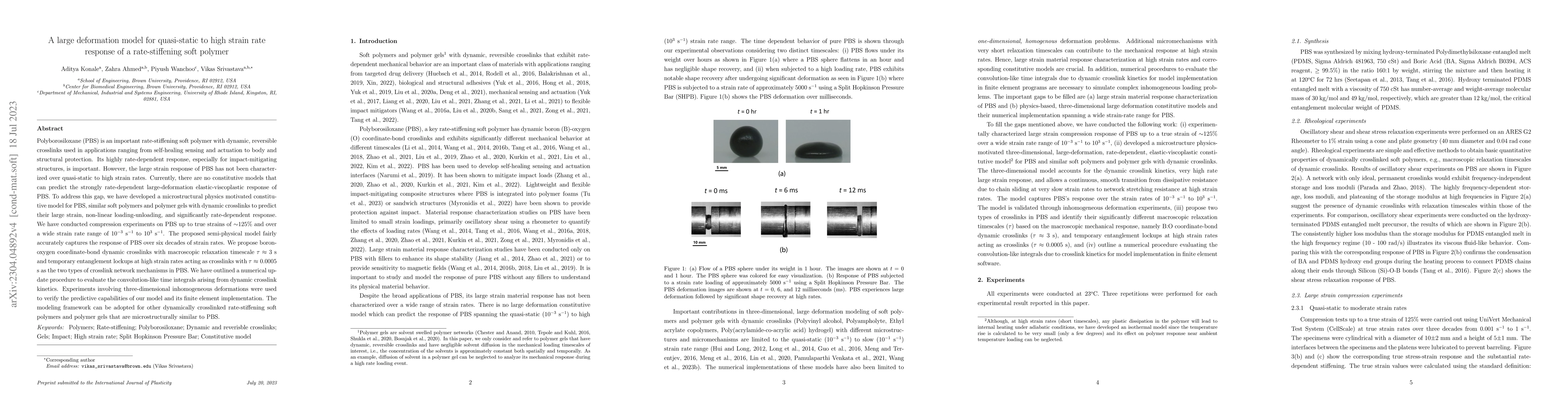 Thumbnail for A large deformation model for quasi-static to high strain rate response
  of a rate-stiffening soft polymer