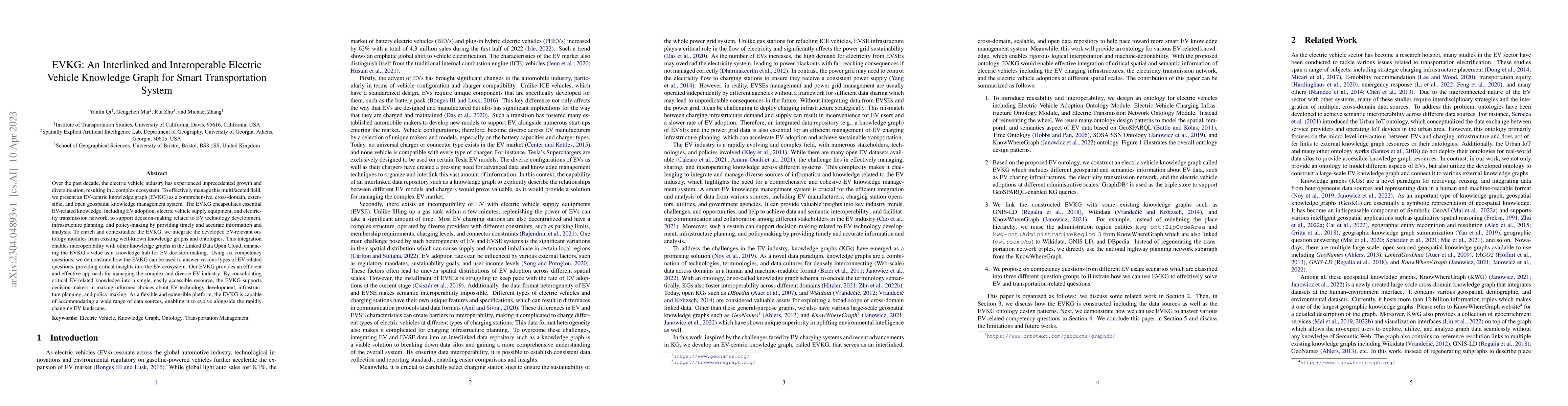 Thumbnail for EVKG: An Interlinked and Interoperable Electric Vehicle Knowledge Graph
  for Smart Transportation System
