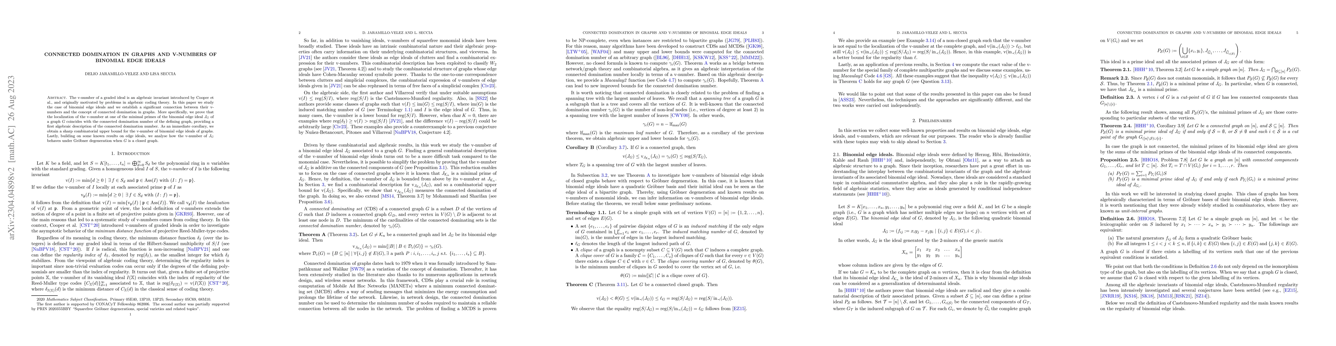 Thumbnail for Connected domination in graphs and v-numbers of binomial edge ideals