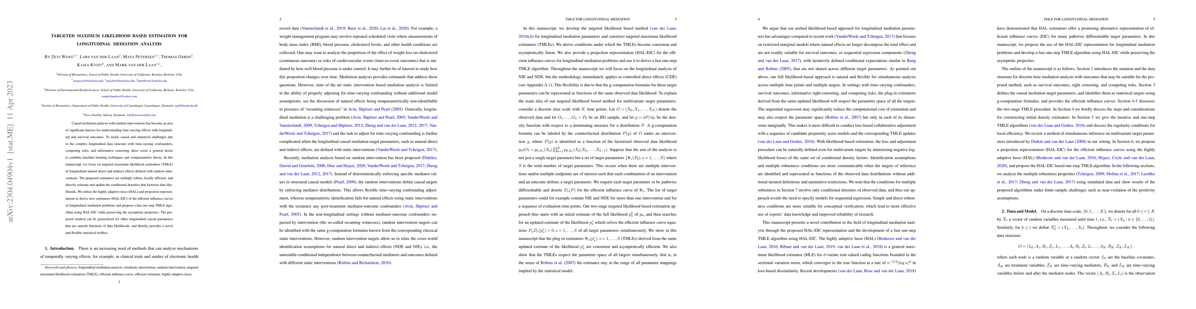 Thumbnail for Targeted Maximum Likelihood Based Estimation for Longitudinal Mediation
  Analysis
