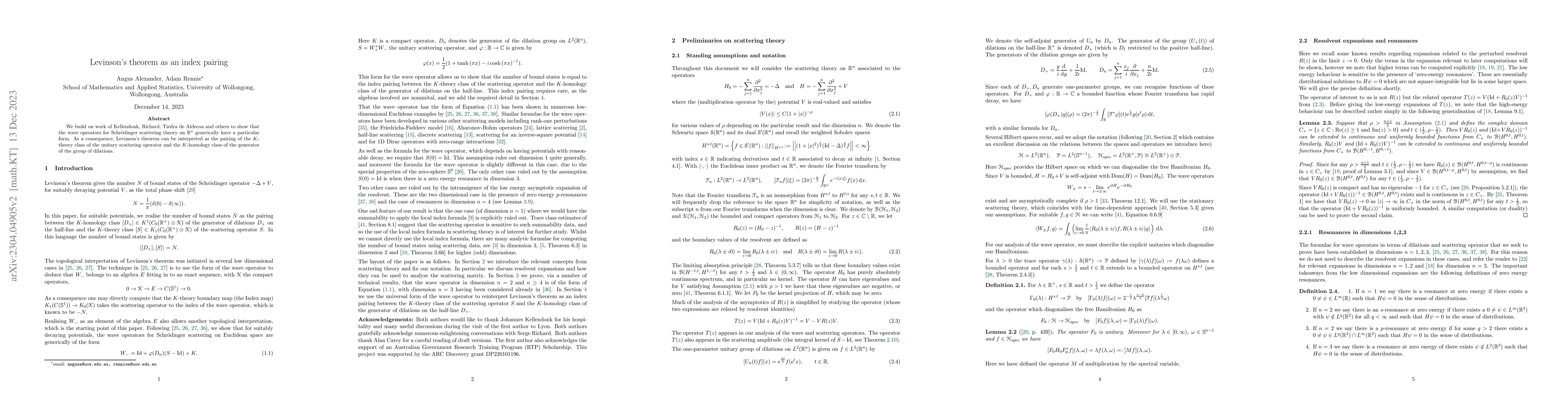 Thumbnail for Levinson's theorem as an index pairing