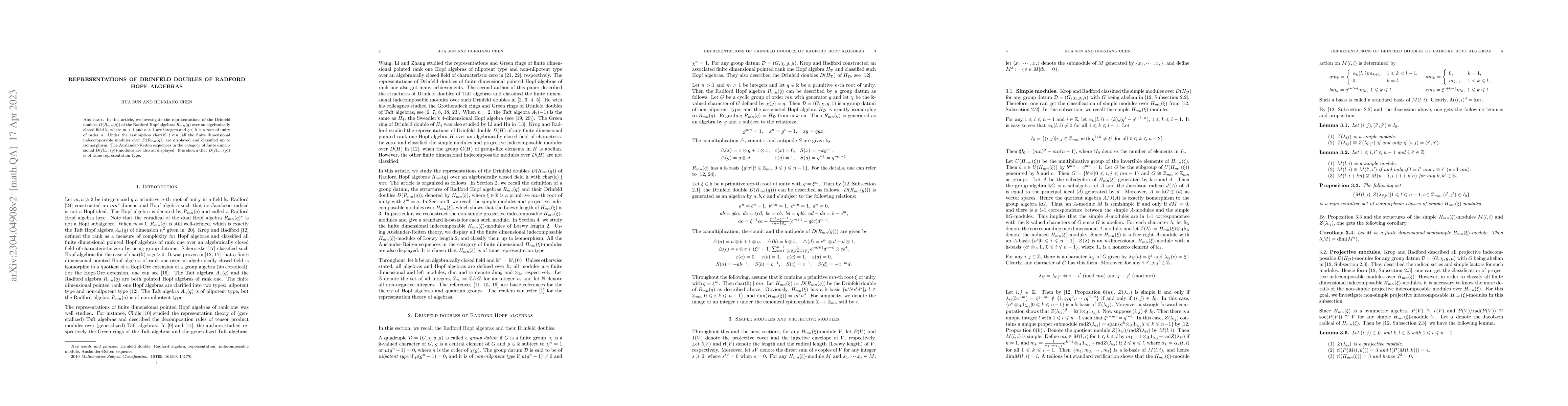 Thumbnail for Representations of Drinfeld Doubles of Radford Hopf algebras