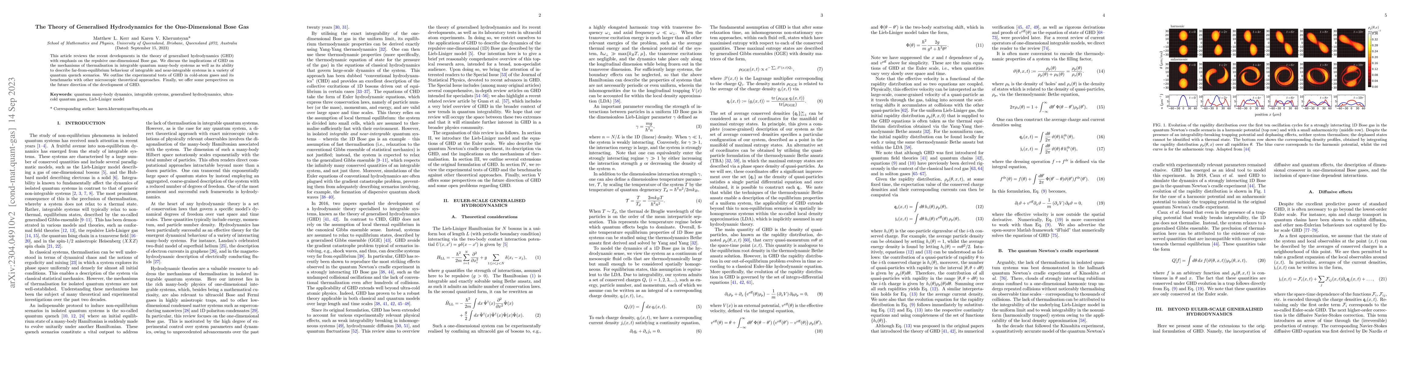Thumbnail for The Theory of Generalised Hydrodynamics for the One-dimensional Bose Gas