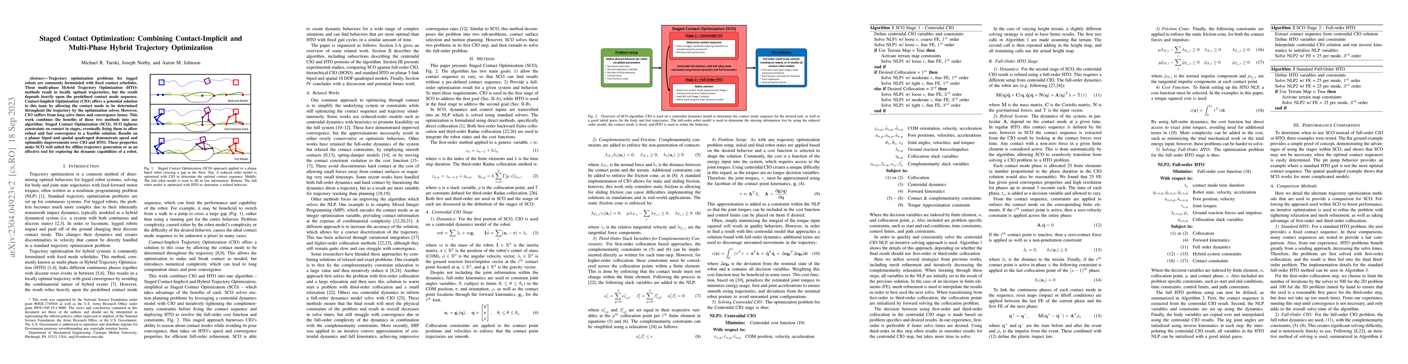 Thumbnail for Staged Contact Optimization: Combining Contact-Implicit and Multi-Phase
  Hybrid Trajectory Optimization