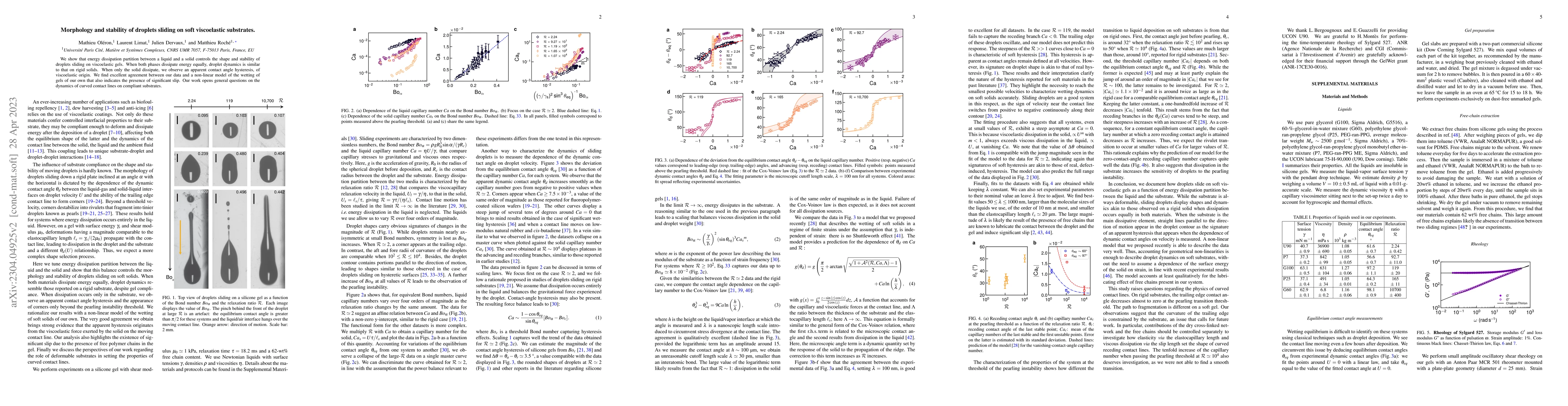 Thumbnail for Morphology and stability of droplets sliding on soft viscoelastic
  substrates
